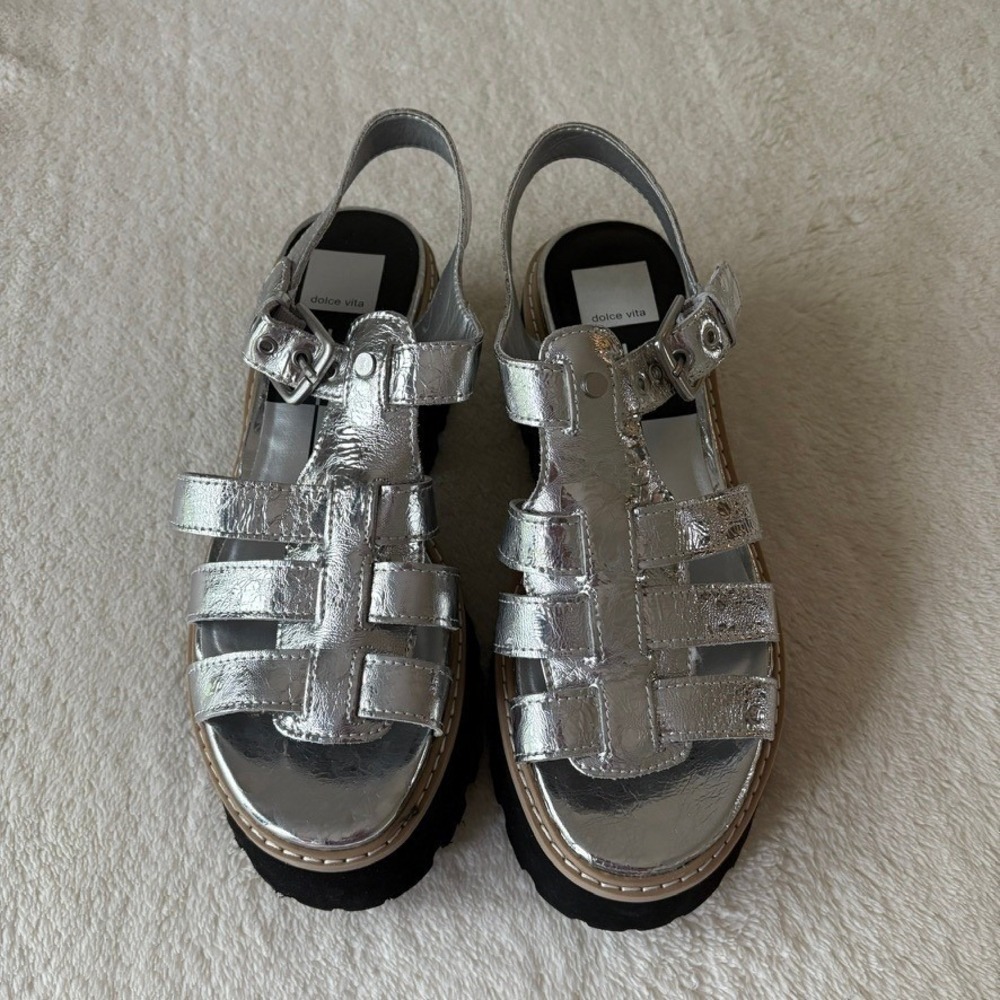 Dolce Vita Latice Gladiator Sandals Women's 9 Silver Fisherman Platform Chunky